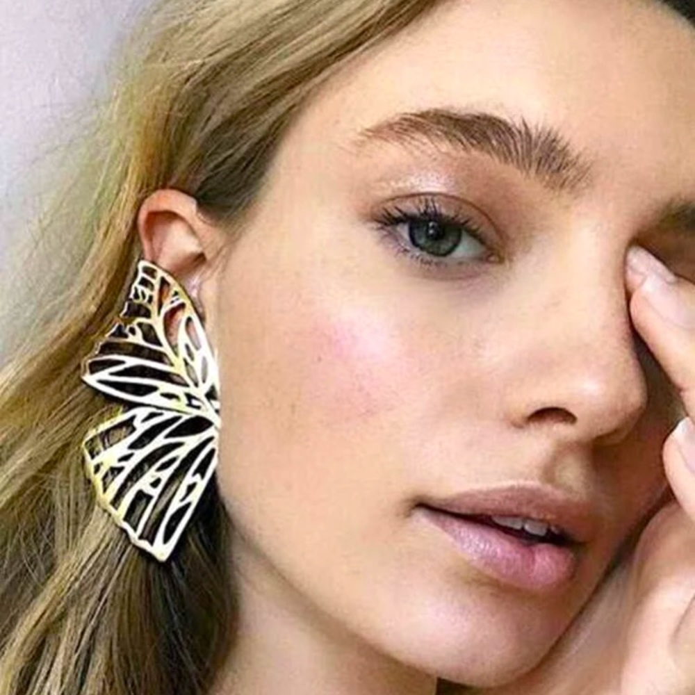 Golden Butterfly Wing Stud Earrings